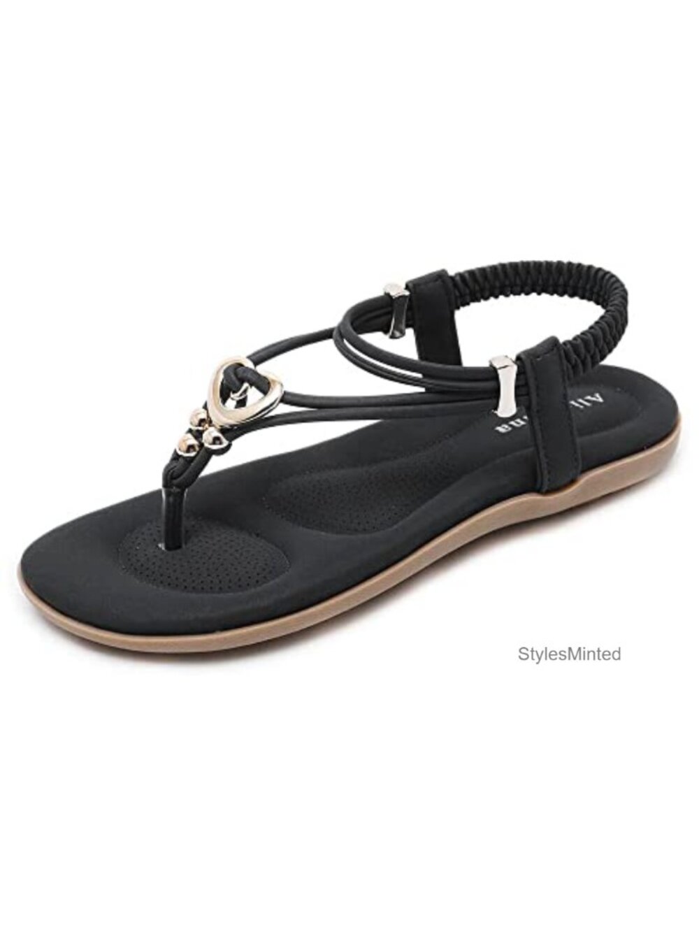Women's Faux Leather Flat Sandals with Jewelry Embellishment